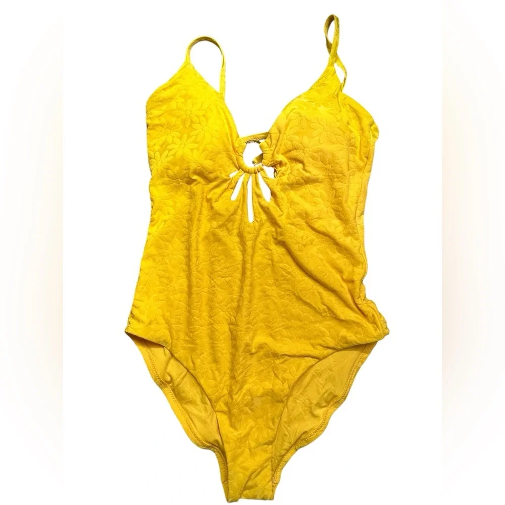 TRINA TURK yellow Joplin Jacquard Cutout Plunge One-Piece Swimsuit Size 12 NWT - Picture 2 of 11